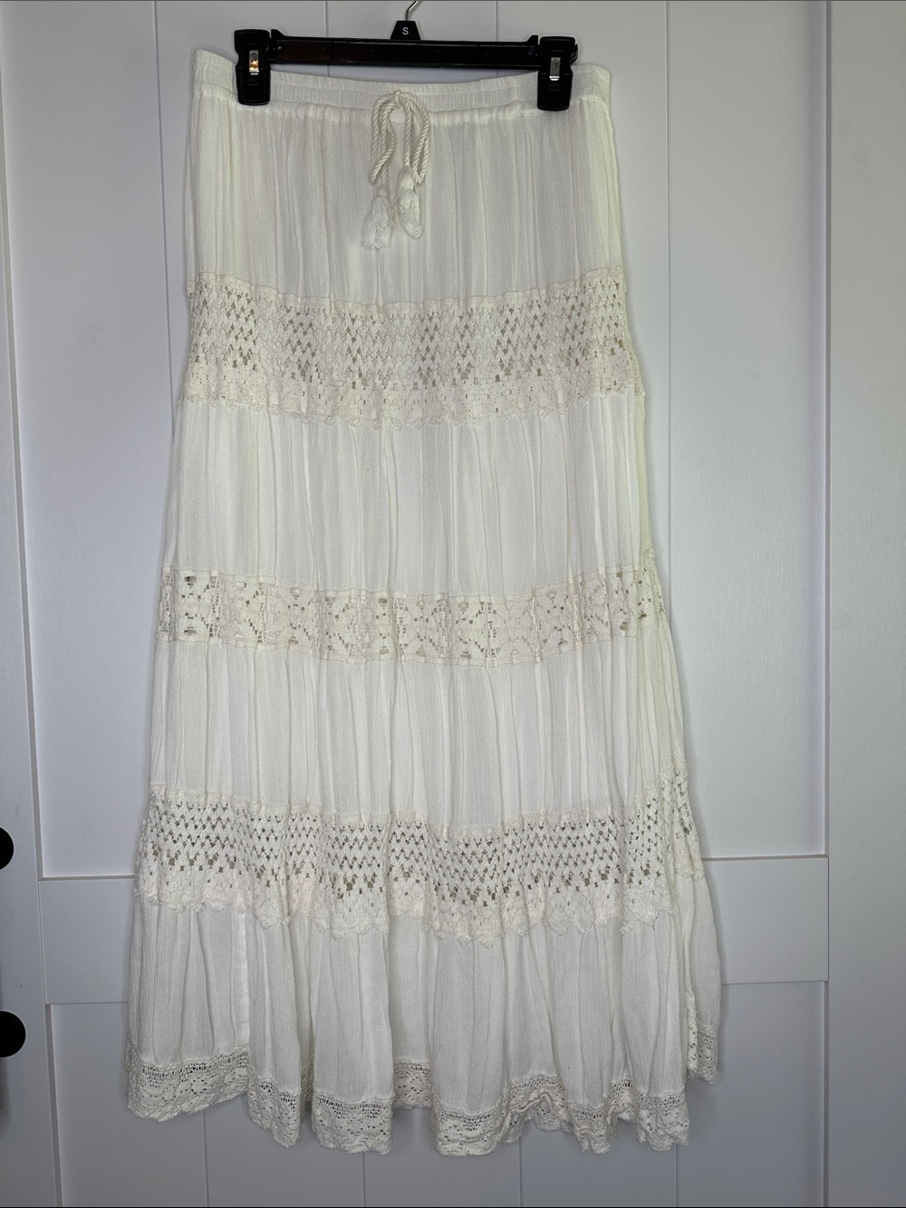 Boho Crochet Tiered Maxi Skirt - Cream Size Large